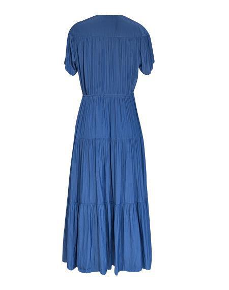 Current Boutique-Gerard Darel -Blue Satin Short Sleeve Maxi Dress Sz 6
