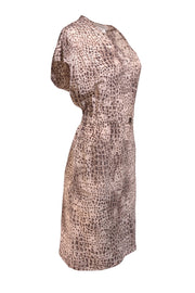 Gerard Darel - Beige & Brown Leopard Print Silk Cap Sleeve Dress Sz 8 - Current Boutique