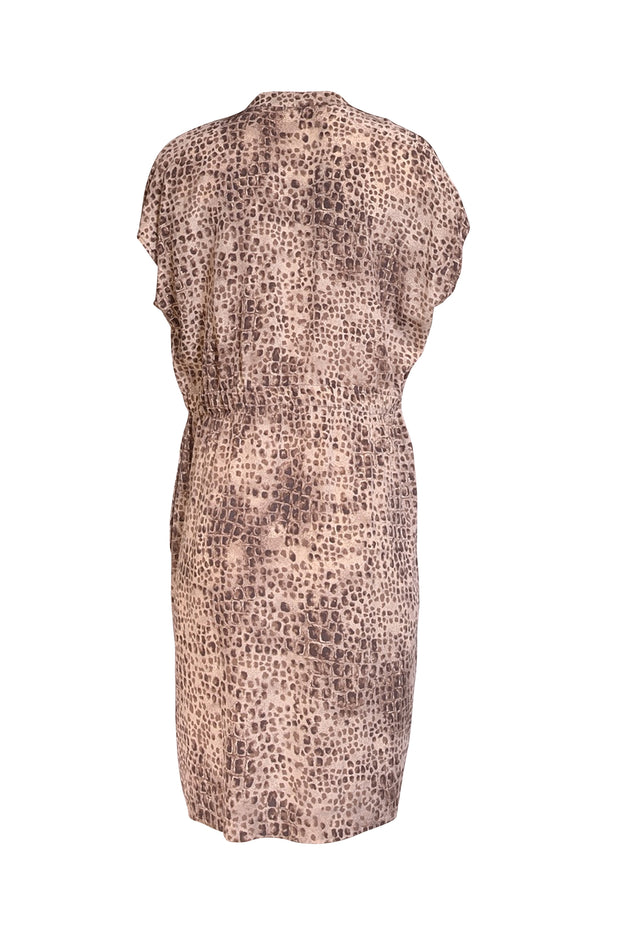Gerard Darel - Beige & Brown Leopard Print Silk Cap Sleeve Dress Sz 8 - Current Boutique
