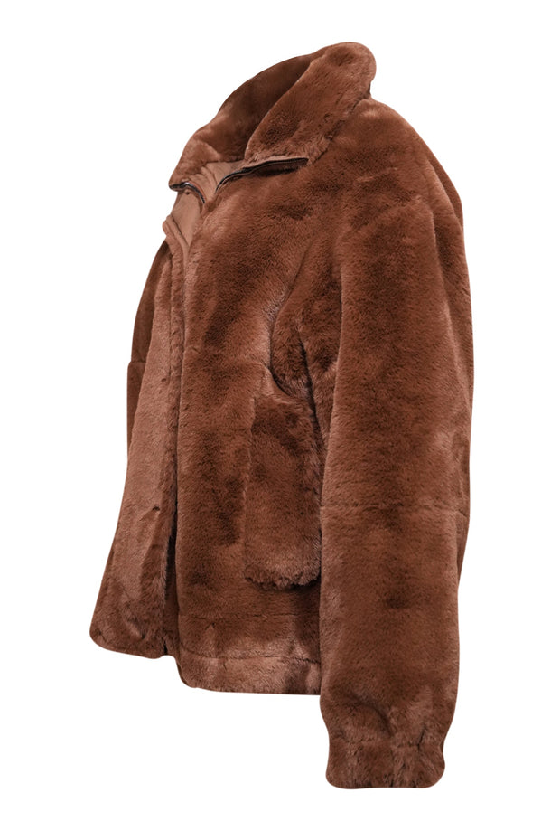 Current Boutique-Gerard Darel - Brown Faux Fur Collared Jacket Sz L