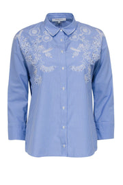 Current Boutique-Gerard Darel - Blue & White Striped Blouse w/ Floral Eyelet Embroidery Sz 4