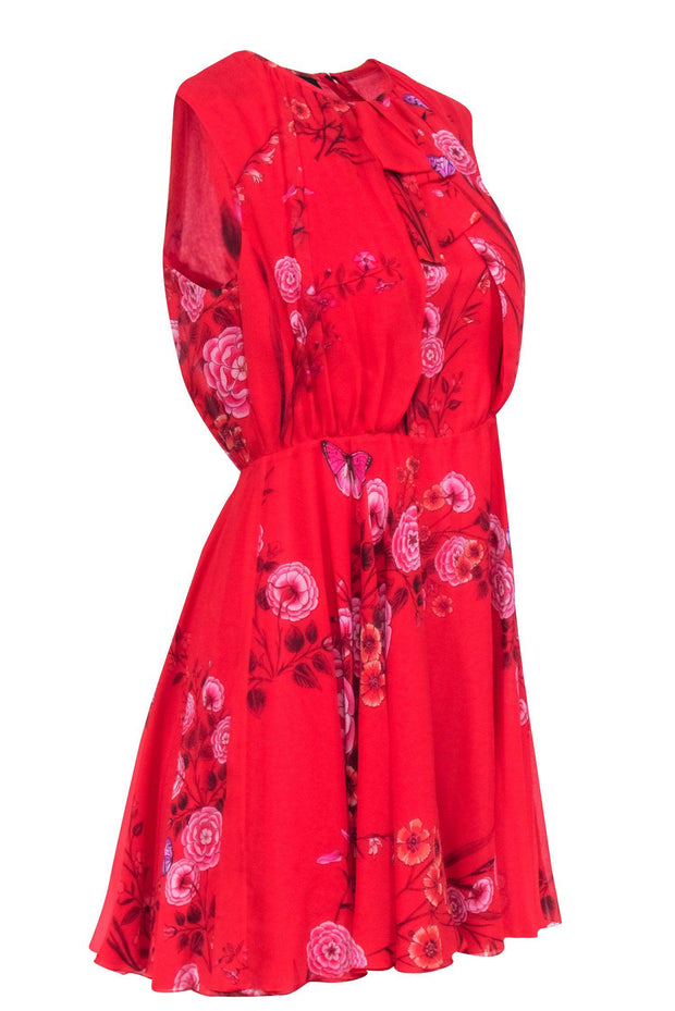 Current Boutique-Giambattista Valli - Red Floral Sleeveless Dress Sz 6