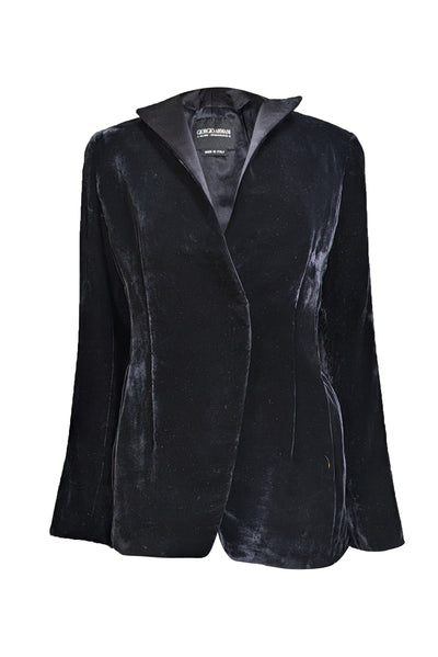 Giorgio Armani - Black Velvet Covered Button Front Blazer Sz M - Current Boutique