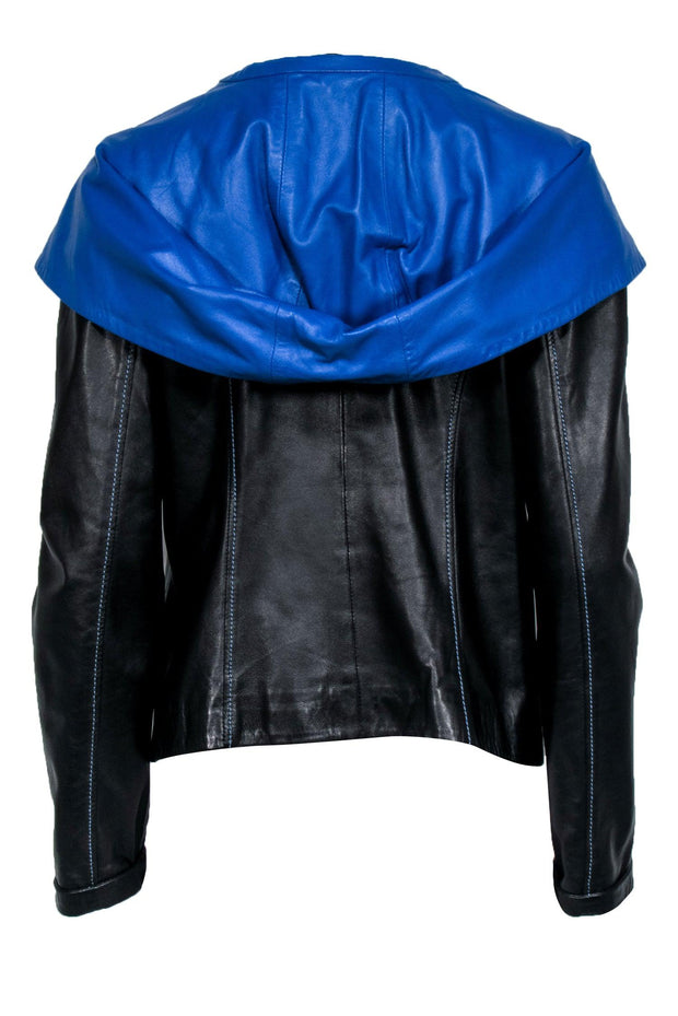 Current Boutique-Giorgio Rotti - Black Leather Moto Jacket w/ Blue Lining Sz 16