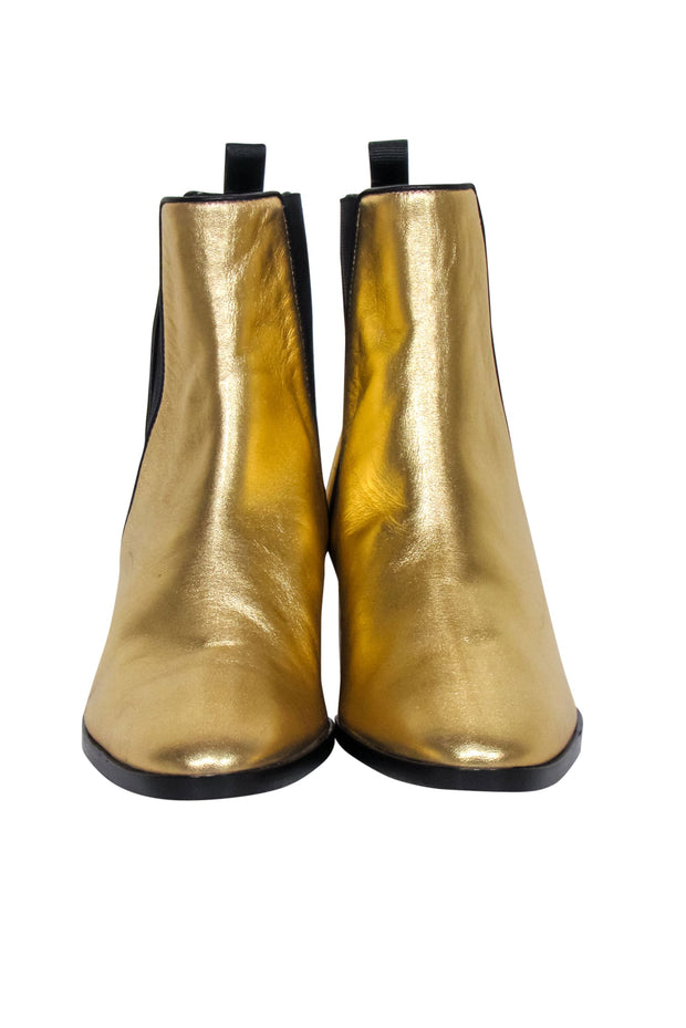 Current Boutique-Giuseppe Zanotti - Gold Metallic & Black Detail Short Boots Sz 8