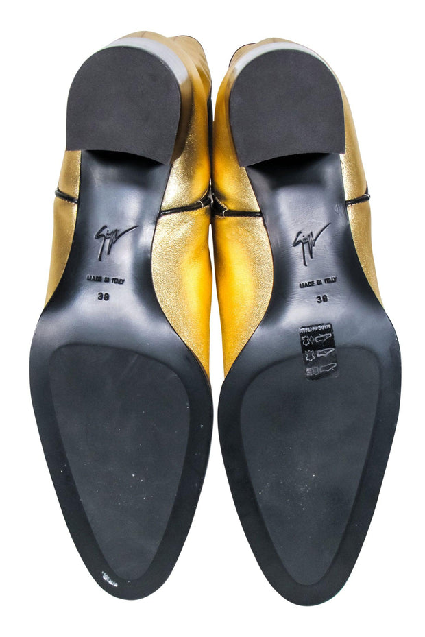 Current Boutique-Giuseppe Zanotti - Gold Metallic & Black Detail Short Boots Sz 8