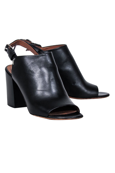 Current Boutique-Givenchy - Black Leather Open Toe Block Heel Sz 8.5