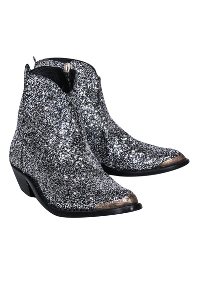 Current Boutique-Golden Goose - Silver Glitter "Young" Short Boots Sz 6.5