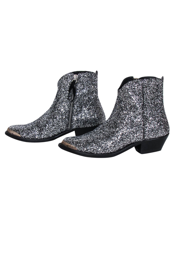 Current Boutique-Golden Goose - Silver Glitter "Young" Short Boots Sz 6.5