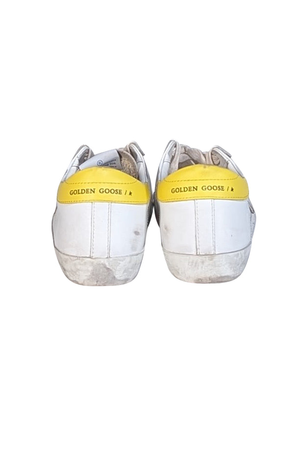 Golden Goose - Ivory Leather "Super Star" Sneakers w/ Yellow Heel Sz 8 - Current Boutique