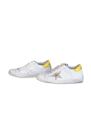 Golden Goose - Ivory Leather "Super Star" Sneakers w/ Yellow Heel Sz 8 - Current Boutique