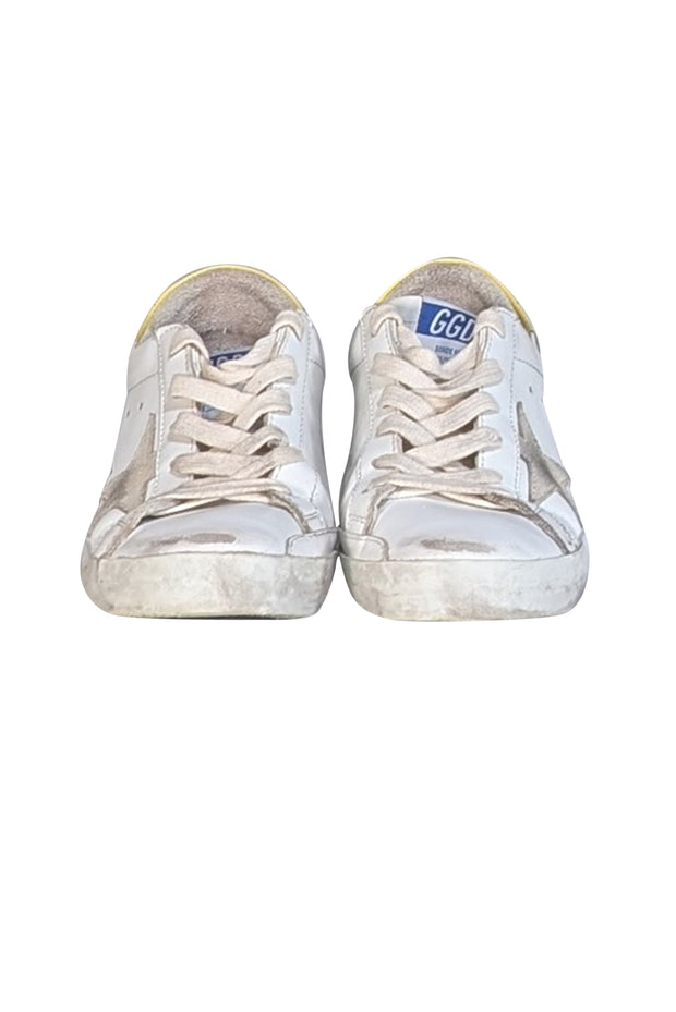 Golden Goose - Ivory Leather "Super Star" Sneakers w/ Yellow Heel Sz 8 - Current Boutique