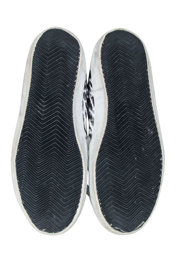 Current Boutique-Golden Goose - White Leather Sneakers w/ Leopard Print & Glitter Back Detail Sz 8