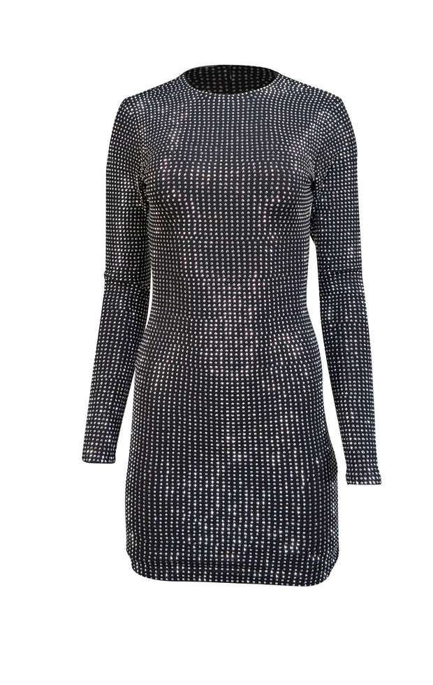 Good American - Black & Silver Rhinestone Long Sleeve Dress Sz XS - Current Boutique