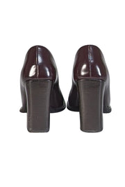 Gucci - Maroon Ox Blood Leather Chunky Heel Pumps Sz 5.5 - Current Boutique