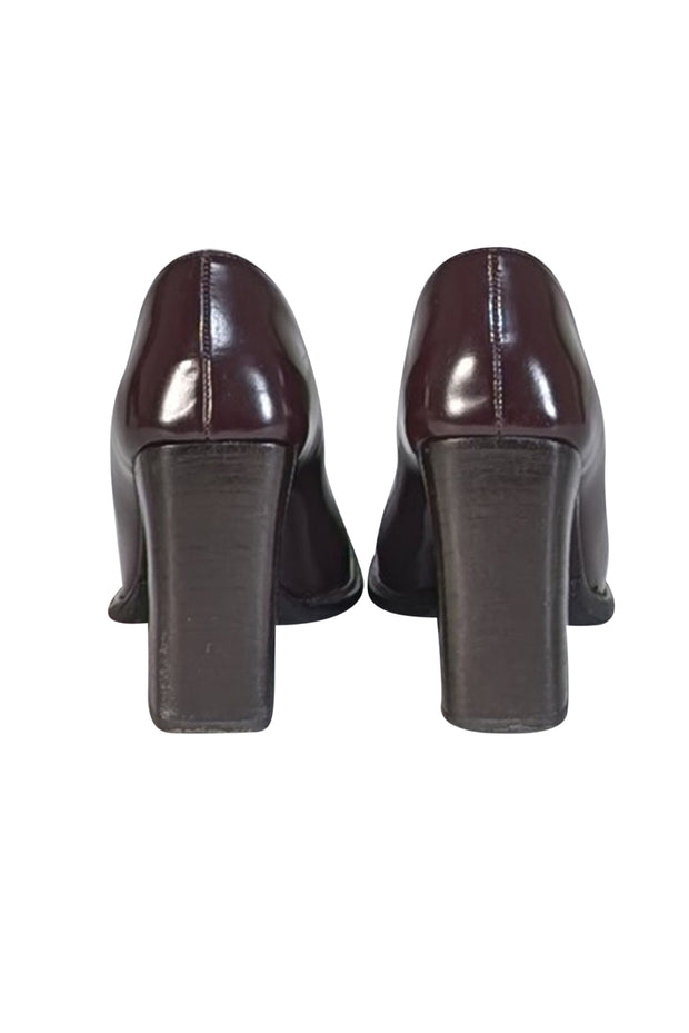 Gucci - Maroon Ox Blood Leather Chunky Heel Pumps Sz 5.5 - Current Boutique