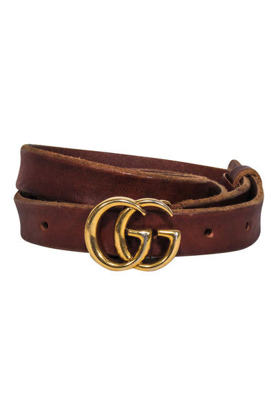Current Boutique-Gucci - Brown Leather Thin "GG" Belt Sz M