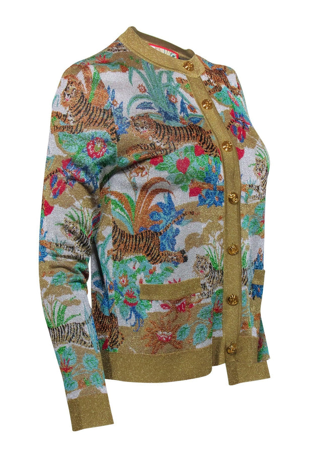 Current Boutique-Gucci - Gold Metallic Tiger Print Jacquard Cardigan Sz M