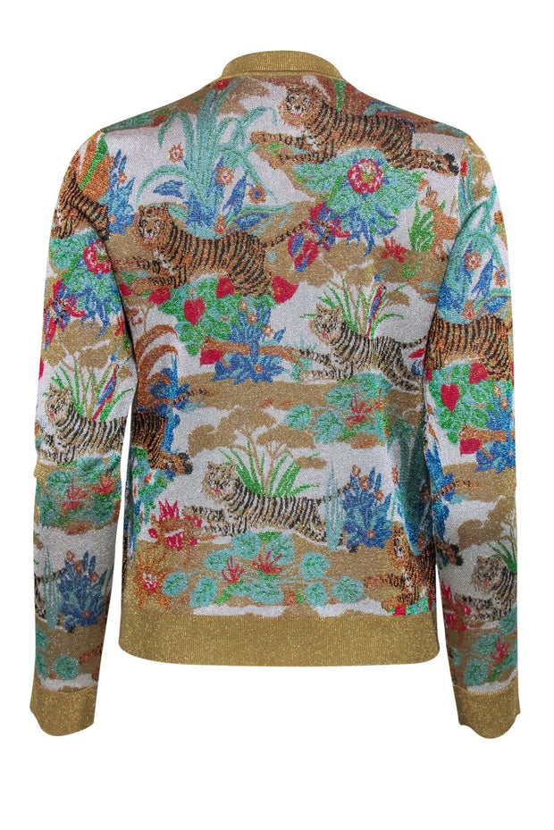 Current Boutique-Gucci - Gold Metallic Tiger Print Jacquard Cardigan Sz M