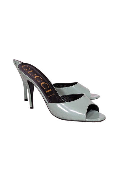 Current Boutique-Gucci - Mint Green Leather Open Toe Mule Heels Sz 10.5