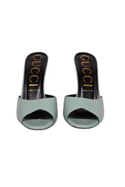 Current Boutique-Gucci - Mint Green Leather Open Toe Mule Heels Sz 10.5