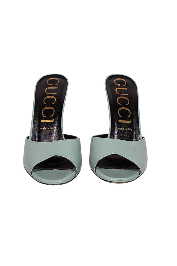 Current Boutique-Gucci - Mint Green Leather Open Toe Mule Heels Sz 10.5
