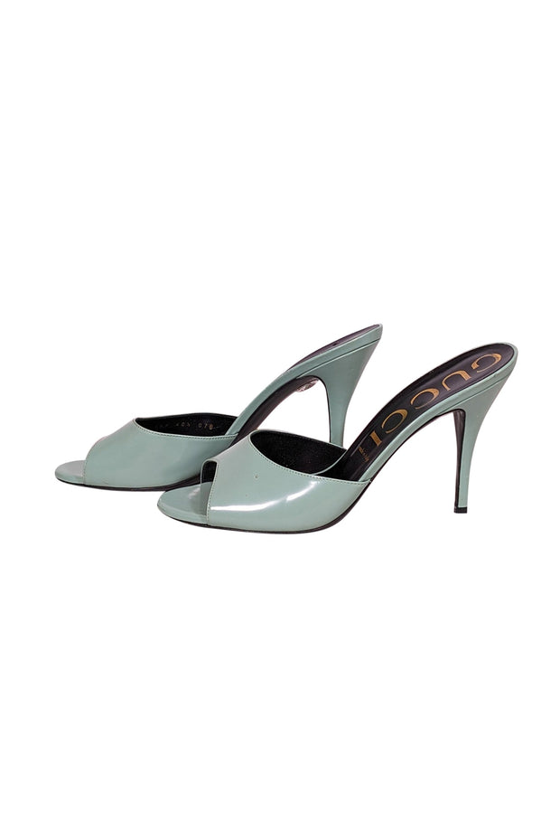 Current Boutique-Gucci - Mint Green Leather Open Toe Mule Heels Sz 10.5