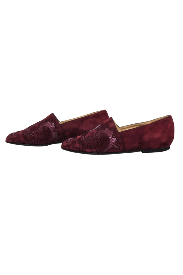 Current Boutique-Gucci - Burgundy Suede Flats w/ Snakeskin Textured Print Sz 8