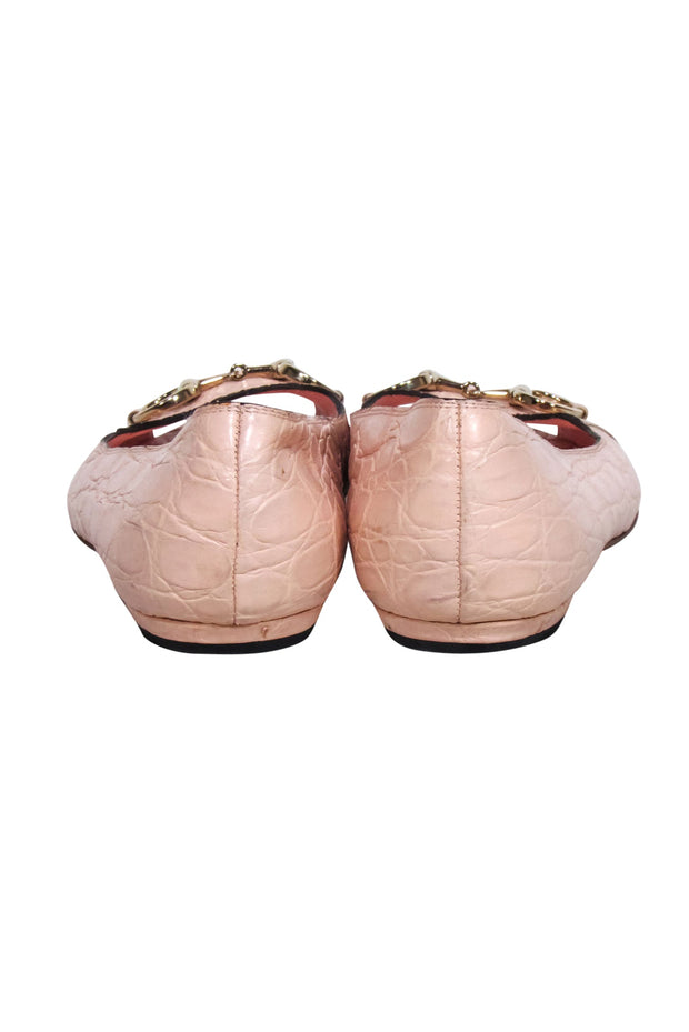 Current Boutique-Gucci - Light Pink Reptile Embossed Peep Toe Flats Sz 8