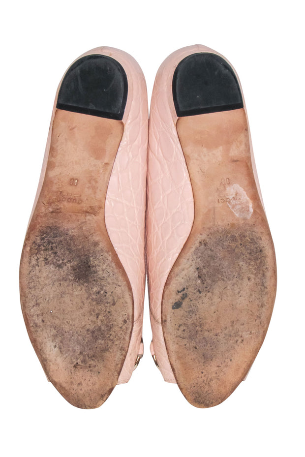 Current Boutique-Gucci - Light Pink Reptile Embossed Peep Toe Flats Sz 8