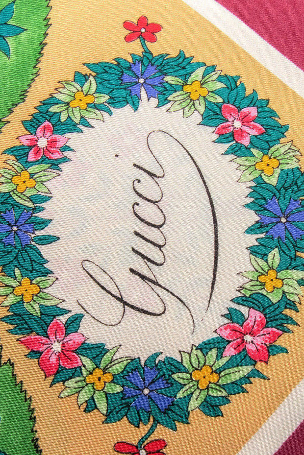 Current Boutique-Gucci - Maroon Trim w/ Multi Color Tree Print Silk Scarf