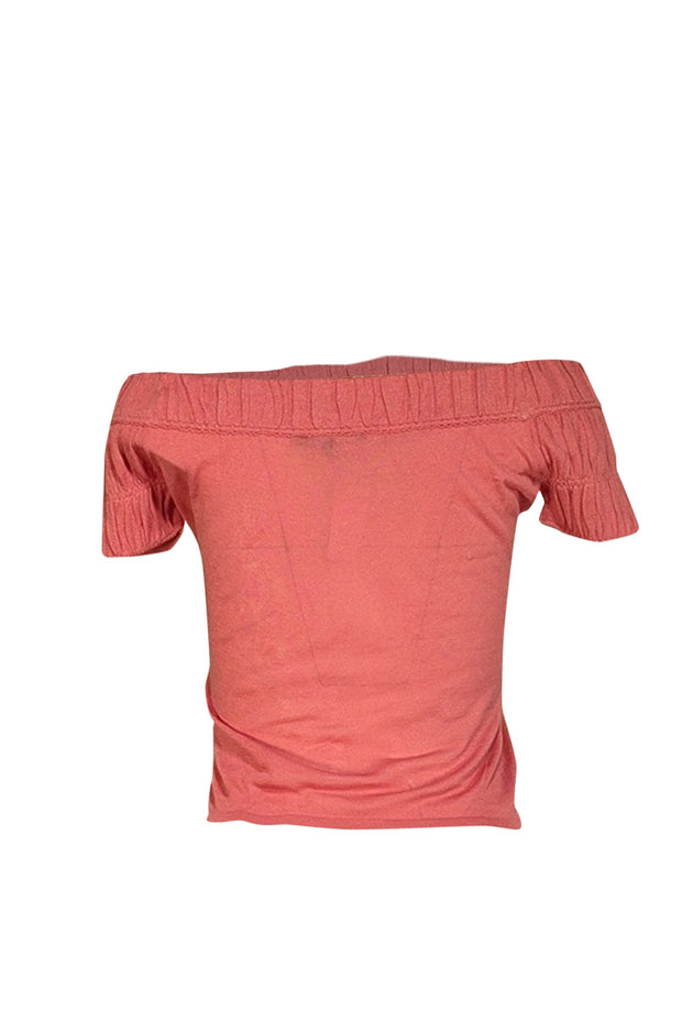 Current Boutique-Gucci - Pink Silk Short Sleeve Off The Shoulder Top Sz S