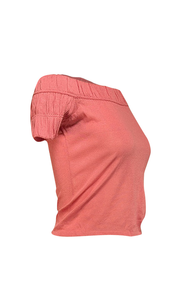 Current Boutique-Gucci - Pink Silk Short Sleeve Off The Shoulder Top Sz S