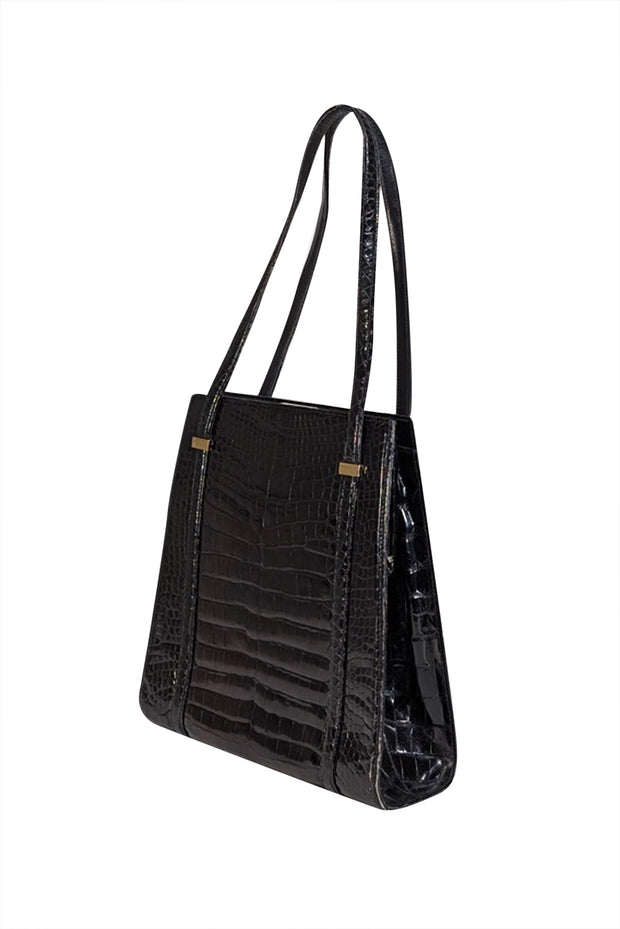 Current Boutique-Gucci - Black Glossy Crocodile Gucci by Tom Ford Large Shoulder Bag