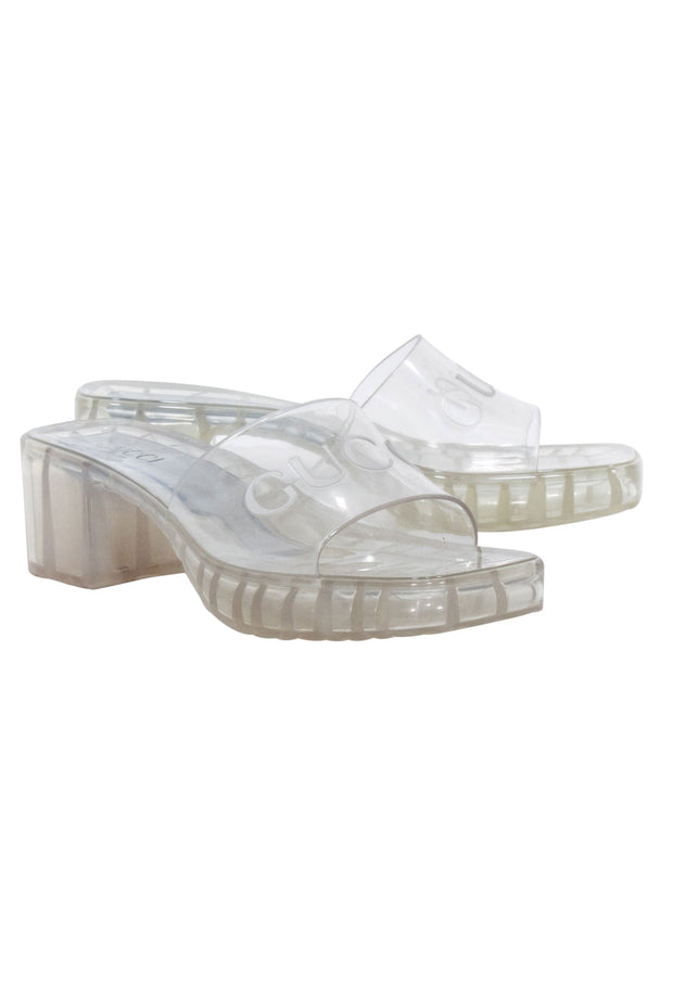 Gucci - Clear Rubber Logo Platform Slide Sandals Sz 7