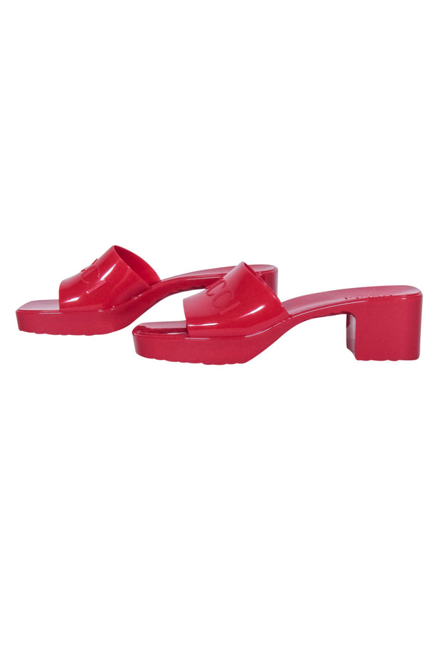 Current Boutique-Gucci - Red Rubber Logo Platform Slide Sandals Sz 10
