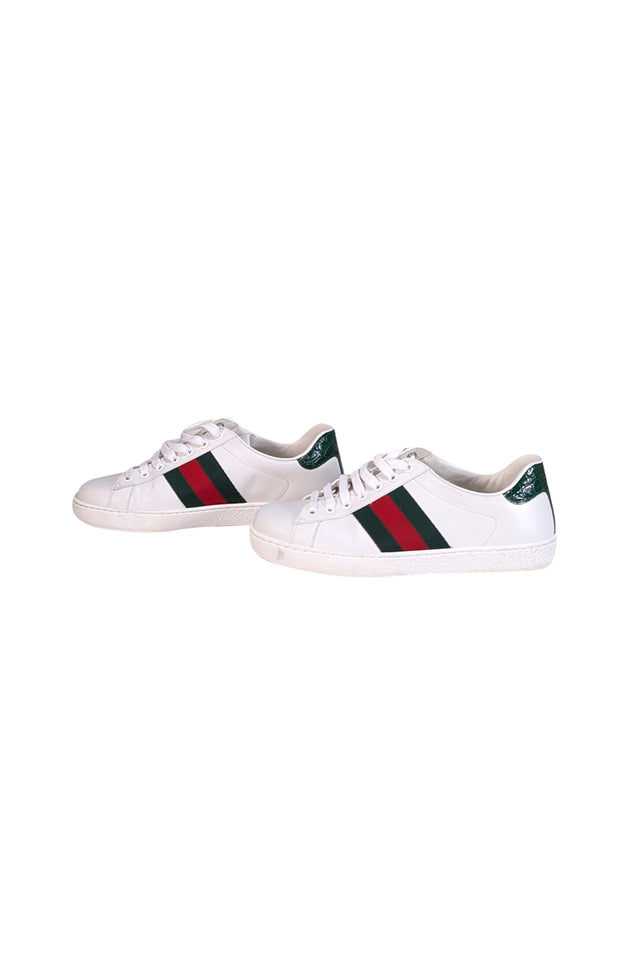 Gucci - White White Leather Sneakers w/ Green & Red Side Stripe - Current Boutique