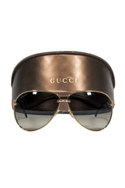 Current Boutique-Gucci - Brown Lens Gold Aviator Frame Sunglasses w/ Chain Link Leg Detail