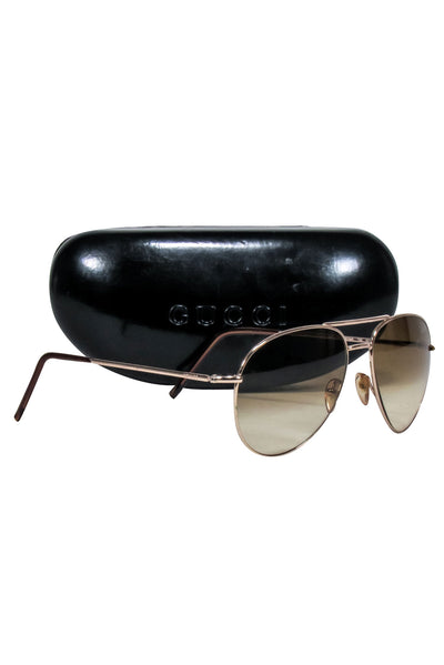 Current Boutique-Gucci - Gold Metal Aviator Frames w/ Brown Lenses
