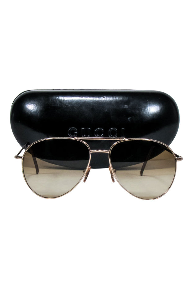 Current Boutique-Gucci - Gold Metal Aviator Frames w/ Brown Lenses