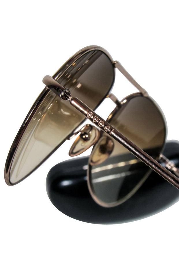 Current Boutique-Gucci - Gold Metal Aviator Frames w/ Brown Lenses