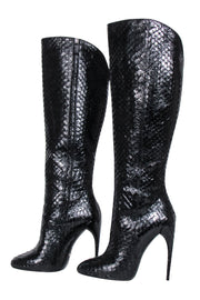 Current Boutique-Gucci - Black Snake Skin Textured Leather Stiletto Tall Boots Sz 9