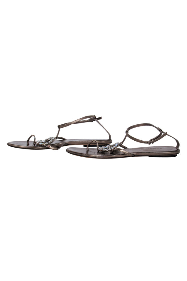Current Boutique-Gucci - Dark Metallic Grey Crystal-Embellished Sandals Sz 7.5