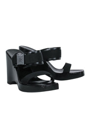 Current Boutique-Gucci - Vintage Black Leather Platform Wedges w/ Black Metal Buckle Sz 6.5