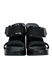 Current Boutique-Gucci - Vintage Black Leather Platform Wedges w/ Black Metal Buckle Sz 6.5