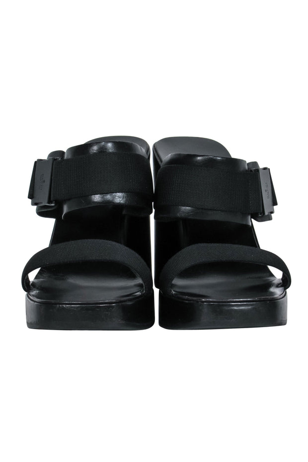 Current Boutique-Gucci - Vintage Black Leather Platform Wedges w/ Black Metal Buckle Sz 6.5