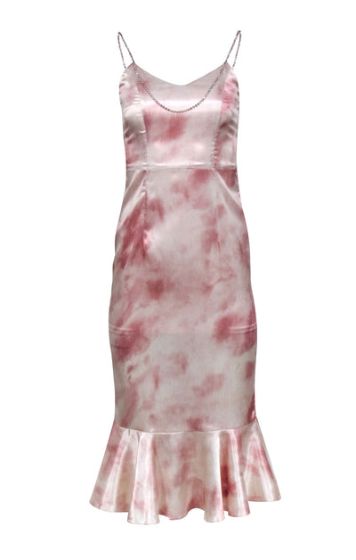 Current Boutique-Guo Jingyi - Pink & White Print Satin Dress w/ Rhinestone Straps Sz S