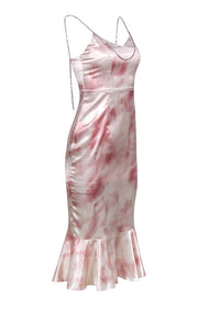 Current Boutique-Guo Jingyi - Pink & White Print Satin Dress w/ Rhinestone Straps Sz S