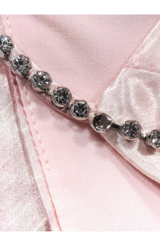 Current Boutique-Guo Jingyi - Pink & White Print Satin Dress w/ Rhinestone Straps Sz S