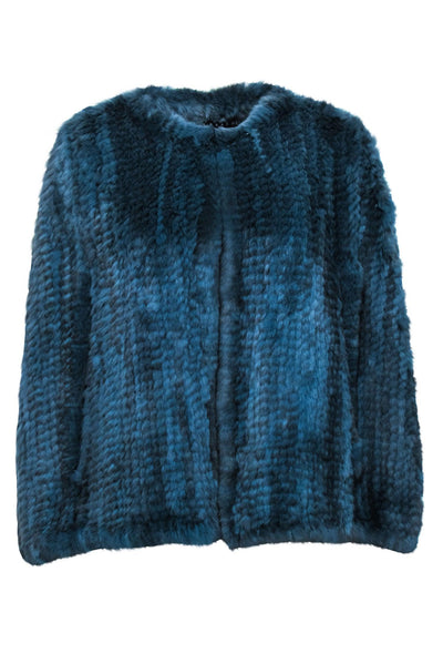Current Boutique-H Brand - Teal Blue Rabbit Fur Cape One Size